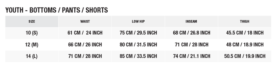 ZHIK JUNIOR BOTTOMS 24 0 Size Chart